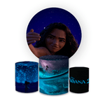 Kit Capa Painel Redondo + Trio Cilindros Decoração Aniversário Infantil Desenho Moana 2