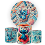 Kit Capa Painel Redondo + Trio Cilindros Decoração Aniversário Lilo & Stitch Desenho