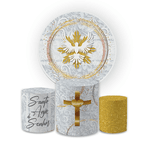 Kit Capa Painel Redondo + Trio Cilindros Decoração Religioso Espirito Santo Batizado Crisma Eucaristia