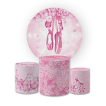Kit Capa Painel Redondo + Trio Cilindros Decoração Aniversário Festa Infantil Bailarina Rosa 