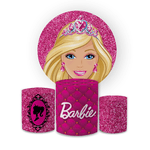 Kit Capa Painel Redondo + Trio Cilindros Decoração Aniversário Festa Infantil Barbie 