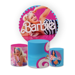 Kit Capa Painel Redondo + Trio Cilindros Decoração Aniversário Festa Infantil Barbie O Filme