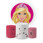 Kit Capa Painel Redondo + Trio Cilindros Decoração Aniversário Festa Infantil Barbie