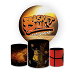 Kit Capa Painel Redondo + Trio Cilindros Decoração Aniversário Festa Infantil Basquete