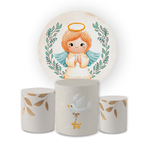 Kit Capa Painel Redondo + Trio Cilindros Decoração Espirito Santo Batizado Anjinho