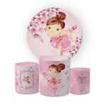 Kit Capa Painel Redondo + Trio Cilindros Decoração Aniversário Festa Infantil Bailarina Rosa 