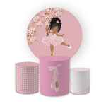 Kit Capa Painel Redondo + Trio Cilindros Decoração Aniversário Festa Infantil Bailarina Rosa 