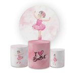 Kit Capa Painel Redondo + Trio Cilindros Decoração Aniversário Festa Infantil Bailarina Rosa 