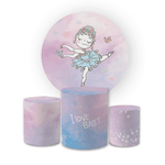 Kit Capa Painel Redondo + Trio Cilindros Decoração Aniversário Festa Infantil Bailarina Rosa 