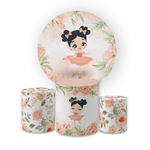 Kit Capa Painel Redondo + Trio Cilindros Decoração Aniversário Festa Infantil Bailarina Rosa 