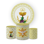 Kit Capa Painel Redondo + Trio Cilindros Decoração Religioso Eucaristia 