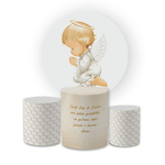 Kit Capa Painel Redondo + Trio Cilindros Decoração Espirito Santo Batizado Anjinho 