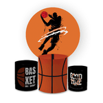 Kit Capa Painel Redondo + Trio Cilindros Decoração Aniversário Festa Infantil Basquete 