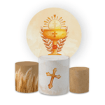 Kit Capa Painel Redondo + Trio Cilindros Decoração Religioso Eucaristia 