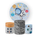 Kit Capa Painel Redondo + Trio Cilindros Decoração Aniversário Festa Infantil Astronauta Galáxia 