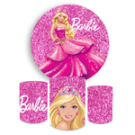 Kit Capa Painel Redondo + Trio Cilindros Decoração Aniversário Festa Infantil Barbie 