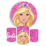 Kit Capa Painel Redondo + Trio Cilindros Decoração Aniversário Festa Infantil Barbie