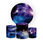 Kit Capa Painel Redondo + Trio Cilindros Decoração Aniversário Festa Infantil Astronauta Galáxia 