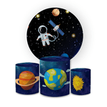 Kit Capa Painel Redondo + Trio Cilindros Decoração Aniversário Festa Infantil Astronauta Galáxia 