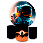 Kit Capa Painel Redondo + Trio Cilindros Decoração Aniversário Festa Infantil Astronauta Galáxia 