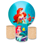 Kit Capa Painel Redondo + Trio Cilindros Decoração Aniversário Festa Infantil Princesa Ariel A Pequena Sereia 