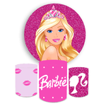 Kit Capa Painel Redondo + Trio Cilindros Decoração Aniversário Festa Infantil Barbie
