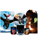 Kit Capa Completo Painel Redondo Romano Retangular + Trio Cilindro Decoração Como Treinar Seu Dragão Filme