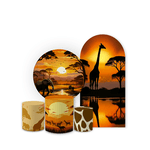  Kit Capa Painel Romano + Redondo Com Trio Cilindro Decoração Festa Tema Safari