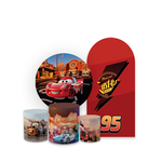 Kit Capa Painel Romano + Redondo + Trio Cilindro Decoração Tema Relâmpago Mcqueen Carros