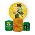 Kit Capa Painel Redondo + Trio Cilindros Decoração Festa Aniversário Infantil Ben 10 