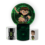 Kit Capa Painel Redondo + Trio Cilindros Decoração Festa Aniversário Infantil Ben 10 