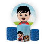 Kit Capa Painel Redondo + Trio Cilindros Decoração Festa Aniversário Infantil Bento e Totó