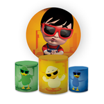 Kit Capa Painel Redondo + Trio Cilindros Decoração Festa Aniversário Infantil Bento e Totó 