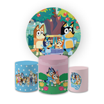 Kit Capa Painel Redondo + Trio Cilindros Decoração Festa Aniversário Infantil Bluey 