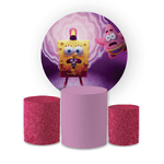 Kit Capa Painel Redondo + Trio Cilindros Decoração Festa Aniversário Infantil Desenho Bob Esponja 