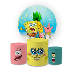 Kit Capa Painel Redondo + Trio Cilindros Decoração Festa Aniversário Infantil Desenho Bob Esponja