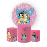 Kit Capa Painel Redondo + Trio Cilindros Decoração Festa Aniversário Infantil Bluey 