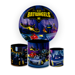 Kit Capa Painel Redondo + Trio Cilindros Decoração Festa Aniversário Infantil Batwheels