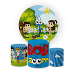 Kit Capa Painel Redondo + Trio Cilindros Decoração Festa Aniversário Infantil Desenho Bob Zoom