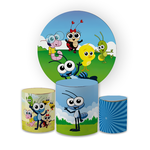 Kit Capa Painel Redondo + Trio Cilindros Decoração Festa Aniversário Infantil Desenho Bob Zoom 