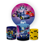 Kit Capa Painel Redondo + Trio Cilindros Decoração Festa Aniversário Infantil Batwheels 