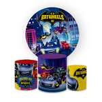 Kit Capa Painel Redondo + Trio Cilindros Decoração Festa Aniversário Infantil Batwheels 