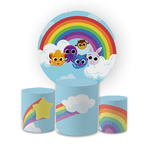 Kit Capa Painel Redondo + Trio Cilindros Decoração Festa Aniversário Infantil Desenho Bolofofos 