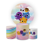 Kit Capa Painel Redondo + Trio Cilindros Decoração Festa Aniversário Infantil Desenho Bolofofos