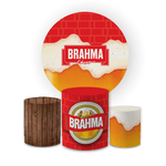 Kit Capa Painel Redondo + Trio Cilindros Decoração Festa Aniversário Boteco Cerveja Brahma 