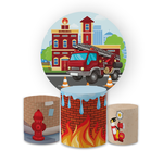Kit Capa Painel Redondo + Trio Cilindros Decoração Festa Aniversário Infantil Bombeiro 