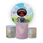 Kit Capa Painel Redondo + Trio Cilindros Decoração Festa Aniversário Jardim das Borboletas