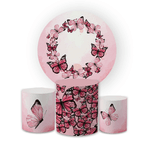 Kit Capa Painel Redondo + Trio Cilindros Decoração Festa Aniversário Borboletas Rosas
