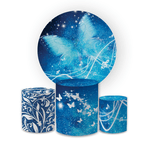Kit Capa Painel Redondo + Trio Cilindros Decoração Festa Aniversário Borboletas Azul