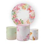 Kit Capa Painel Redondo + Trio Cilindros Decoração Festa Aniversário Jardim das Borboletas